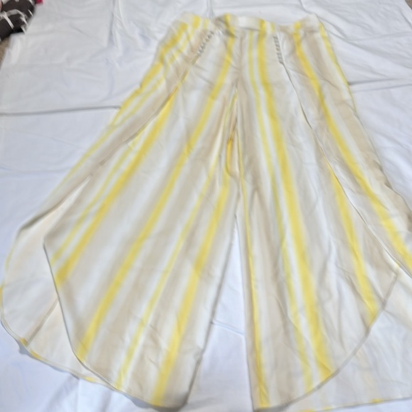 Cato Yellow White Women's Pants Split Front Harem Palazzo Wide Leg XL NWT - Picture 2 of 7
